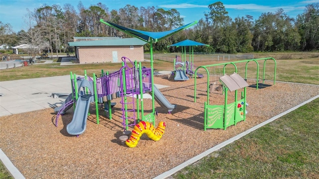 view of play area with a lawn