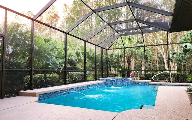 outdoor pool with glass enclosure