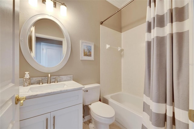 full bathroom featuring vanity, toilet, and shower / tub combo