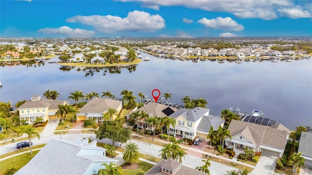 aerial view with a water view