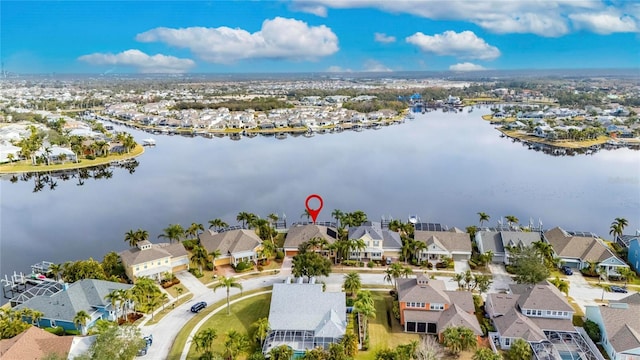 aerial view with a water view