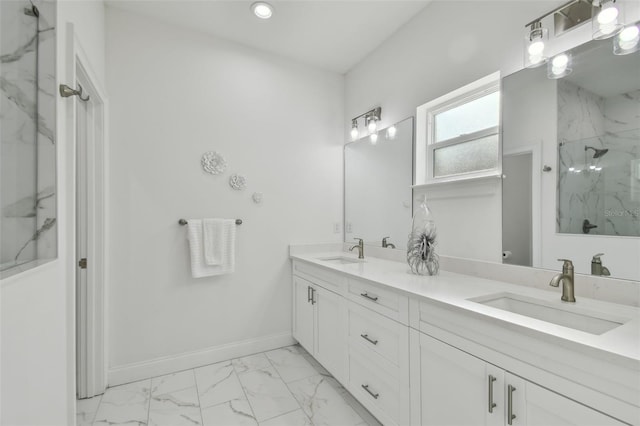 bathroom with vanity and walk in shower