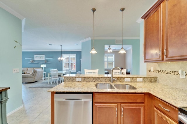 kitchen featuring sink, stainless steel dishwasher, and kitchen peninsula