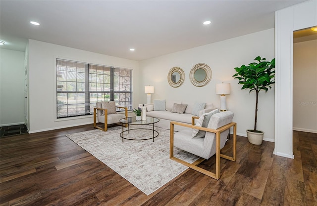 living room featuring dark hardwood / wood-style flooring