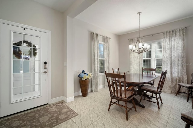 dining room with an inviting chandelier