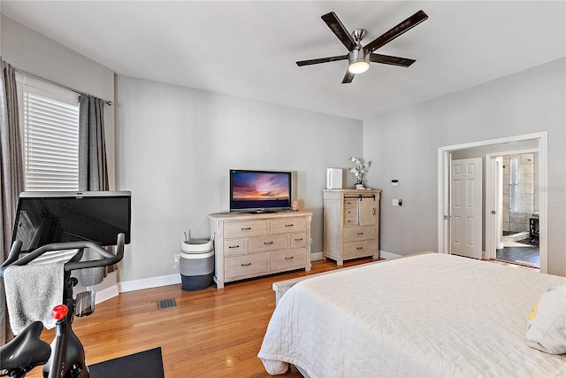 bedroom featuring ceiling fan and light hardwood / wood-style floors