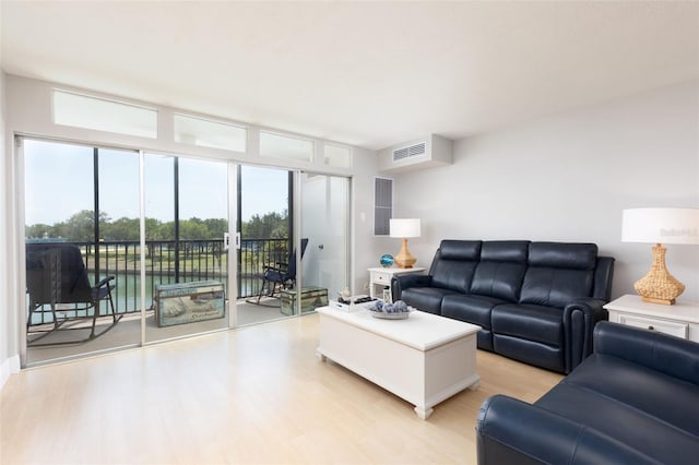 living room with light hardwood / wood-style floors