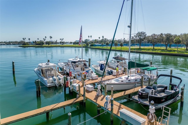 view of dock with a water view