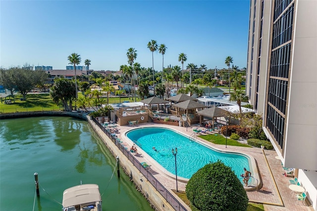 view of pool featuring a patio