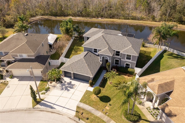 aerial view with a water view