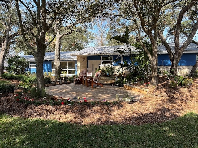 rear view of house with a patio area and metal roof