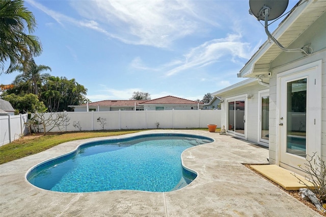 view of swimming pool featuring a patio area