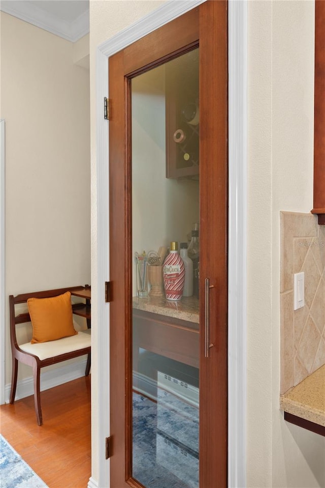 view of sauna with hardwood / wood-style flooring