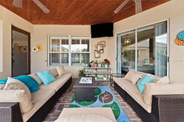 view of patio with an outdoor hangout area and ceiling fan