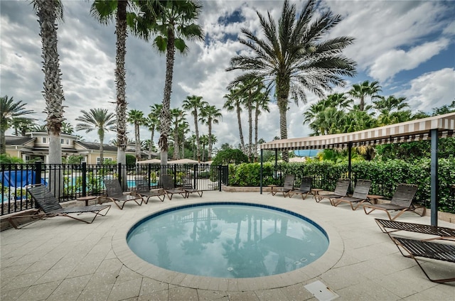 view of swimming pool with a patio area