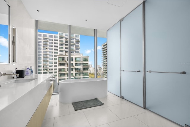 1000 Water St Unit 1002, Tampa, FL 33602 - bathroom featuring a washtub, sink, tile patterned flooring, and tasteful backsplash