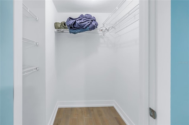 spacious closet with dark wood finished floors