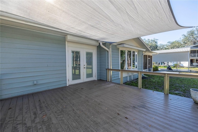 wooden terrace with french doors