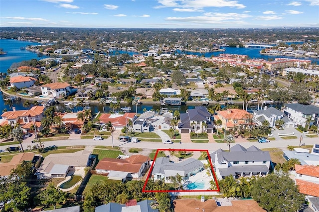 bird's eye view featuring a water view