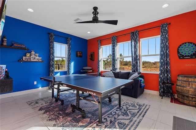 14215 Swiss Bridge Dr, Riverview, FL 33579 - recreation room featuring a ceiling fan, baseboards, and recessed lighting