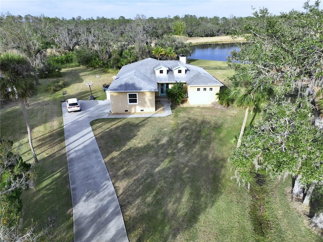 bird's eye view featuring a water view