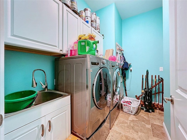 13653 Heritage Way, Sarasota, FL 34240 - laundry area with separate washer and dryer, sink, and cabinets