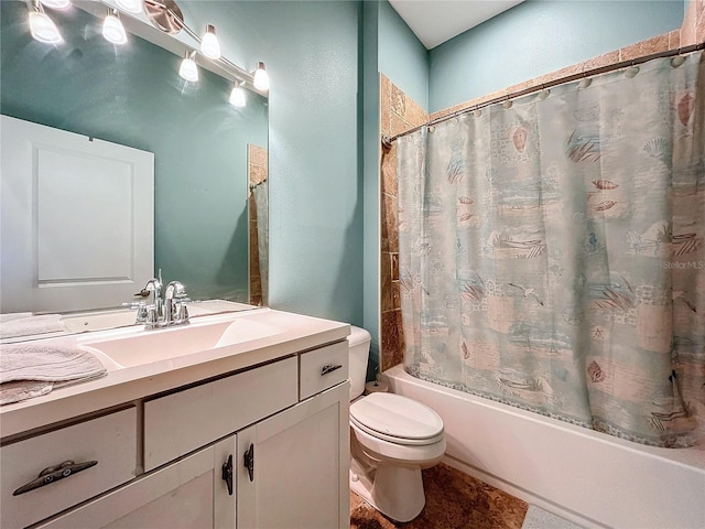 13653 Heritage Way, Sarasota, FL 34240 - full bathroom featuring vanity, shower / bath combination with curtain, and toilet