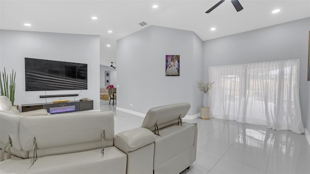 living room with ceiling fan