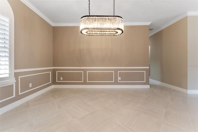 spare room featuring crown molding and tile patterned floors