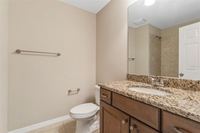 bathroom with tile patterned floors, toilet, and vanity