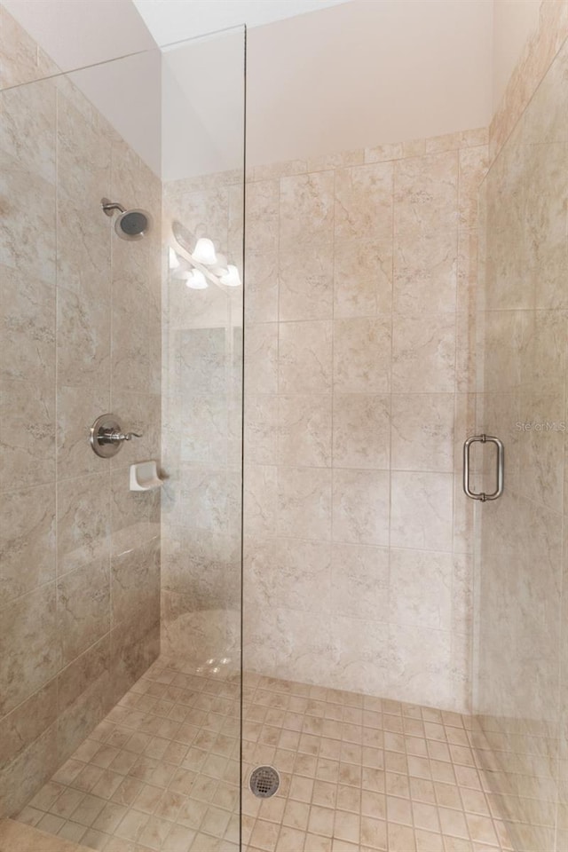 bathroom featuring a shower with shower door