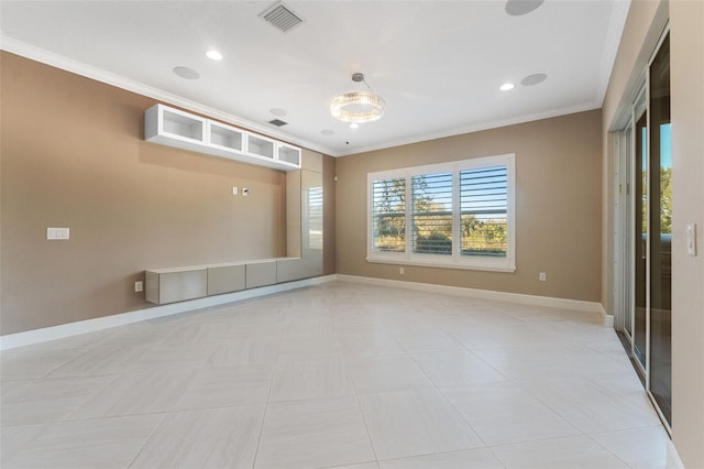 tiled empty room with ornamental molding