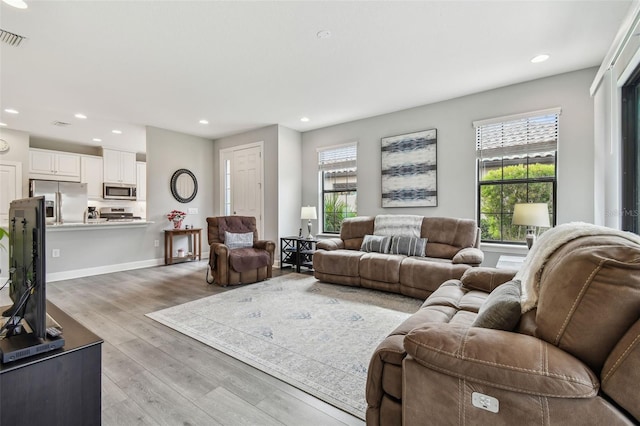 living room featuring light hardwood / wood-style flooring