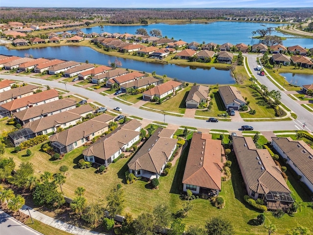 aerial view with a water view