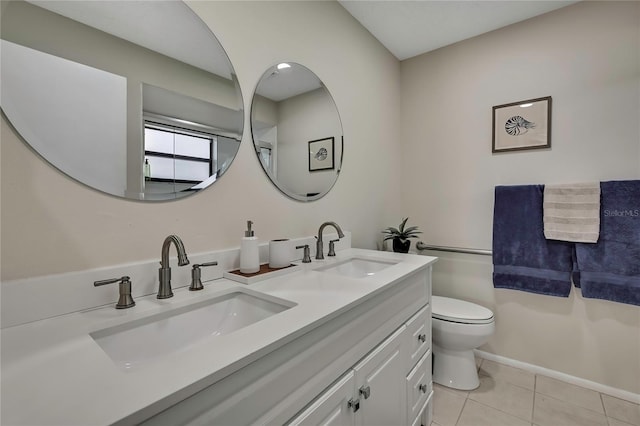 bathroom with tile patterned flooring, vanity, and toilet