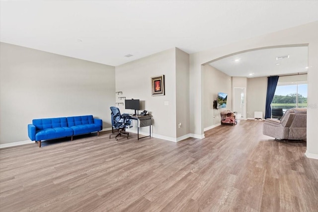 office space featuring light wood-type flooring