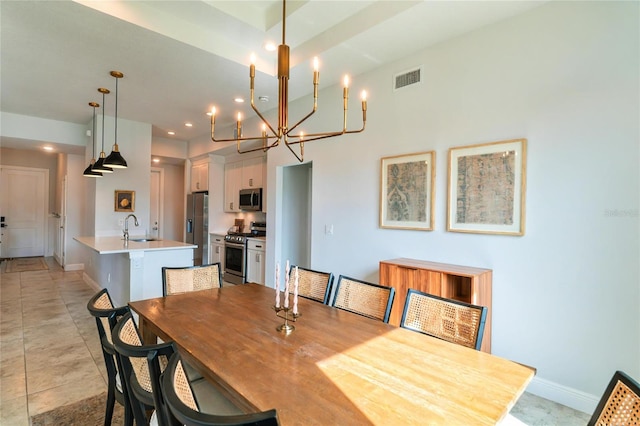 tiled dining area with sink