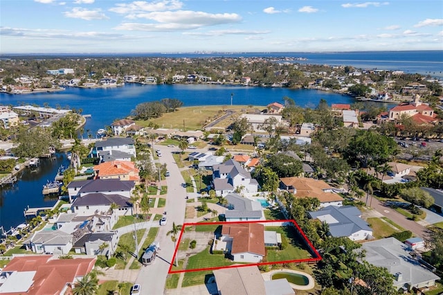 bird's eye view featuring a water view