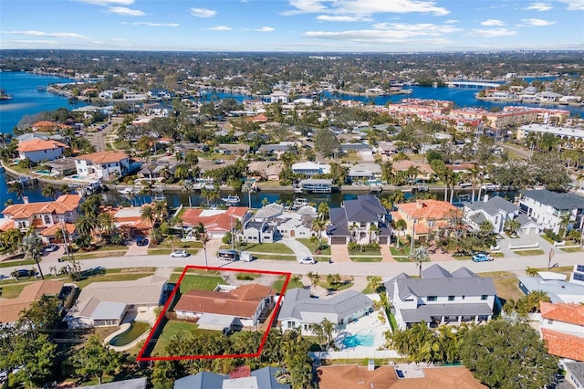 aerial view with a water view