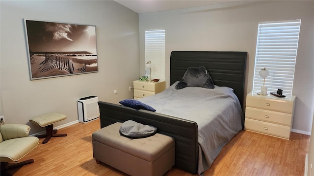 bedroom featuring multiple windows and light wood-type flooring