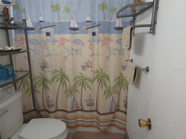 bathroom with a shower with curtain and toilet