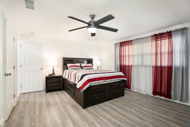 bedroom featuring ceiling fan and light hardwood / wood-style floors