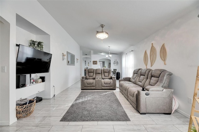 living room with vaulted ceiling