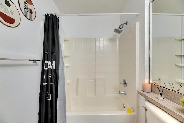 bathroom with vanity and shower / bath combo