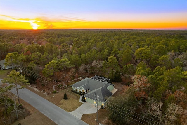 view of aerial view at dusk