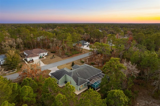 view of aerial view at dusk