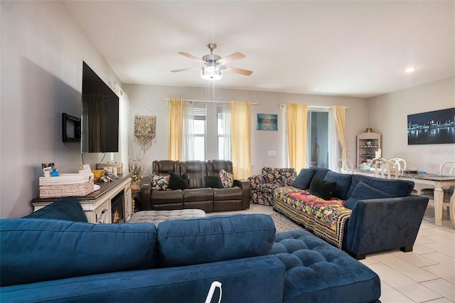 living room with ceiling fan