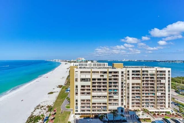 drone / aerial view with a view of the beach and a water view