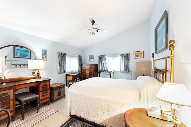 bedroom featuring vaulted ceiling and light tile patterned flooring