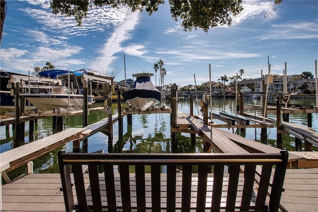 dock area with a water view